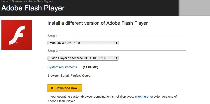adobe flash player for mac os x version 10.6.8